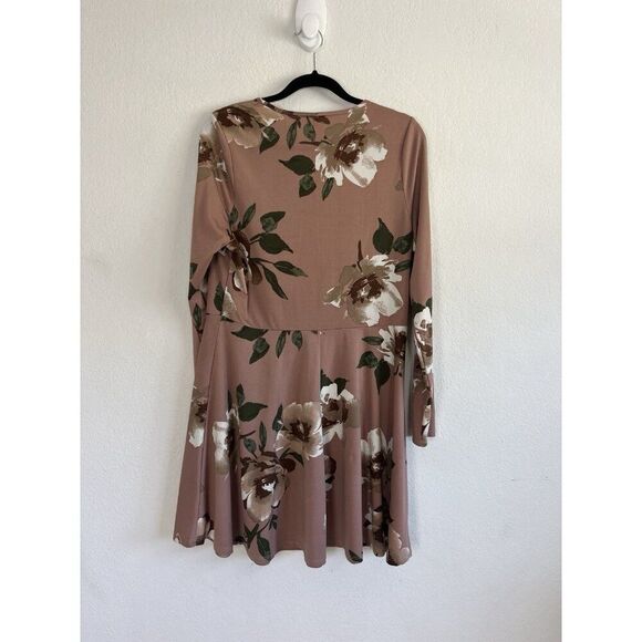 XHILARATION Long Sleeve Mini Skater Dress Floral Dusty Mauve Pink Size XXL - Picture 3 of 13